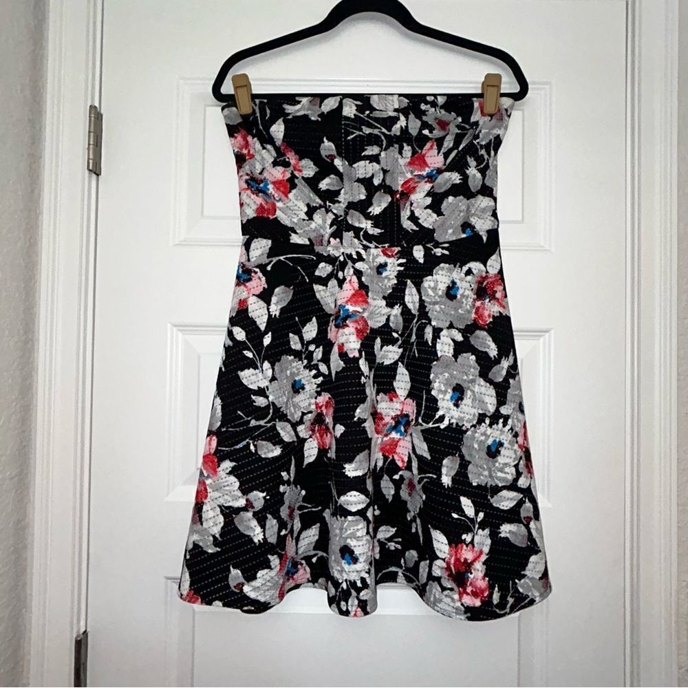 Express Floral Print A-Line Strapless Dress